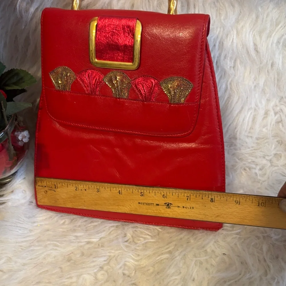 Chic Red Shoulder Bag with Gold Details